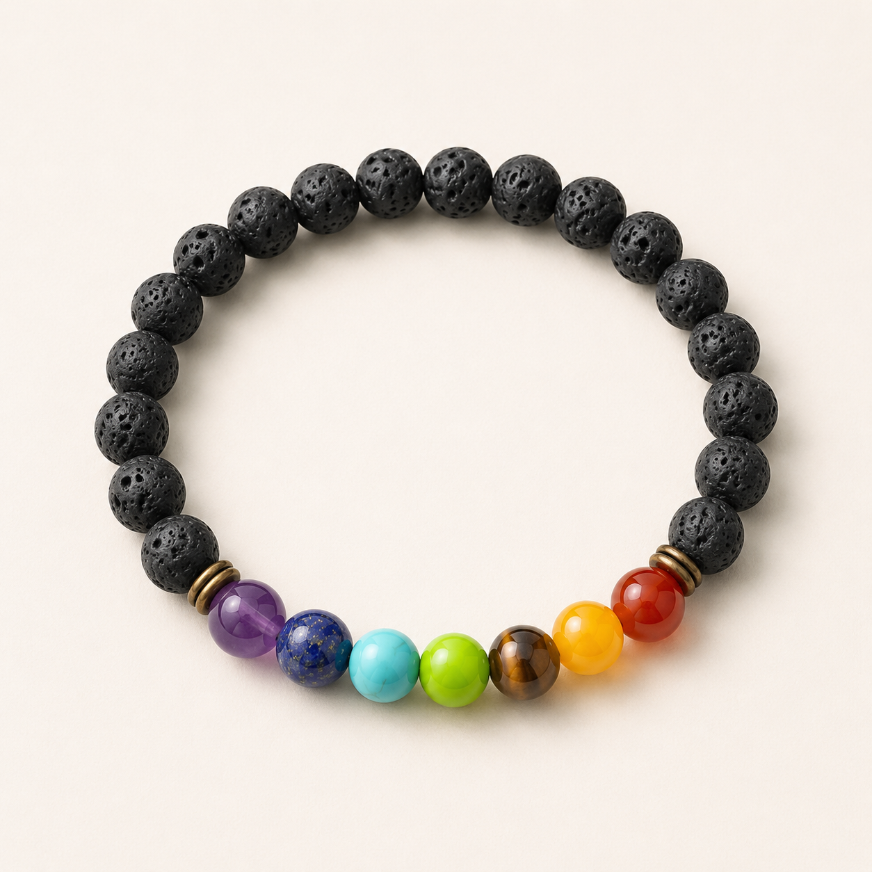 7 Chakra Lavastein-Armband mit sieben farbigen Natursteinperlen