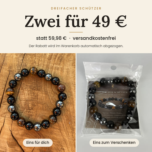 DREIFACHER SCHÜTZER – Tigerauge, Hämatit & Obsidian Armband