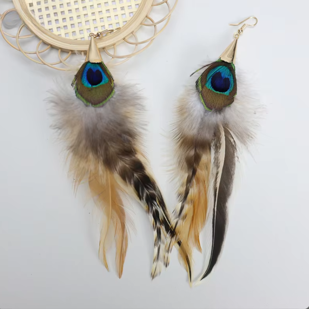 BOHO Ohrringe mit langen Federn