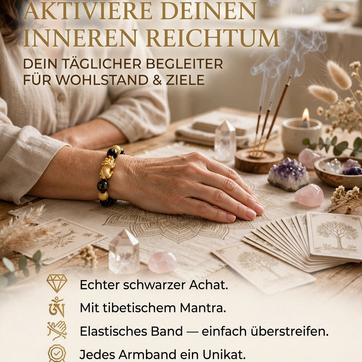 WOHLSTAND – Schwarzer Achat & Pixiu Armband