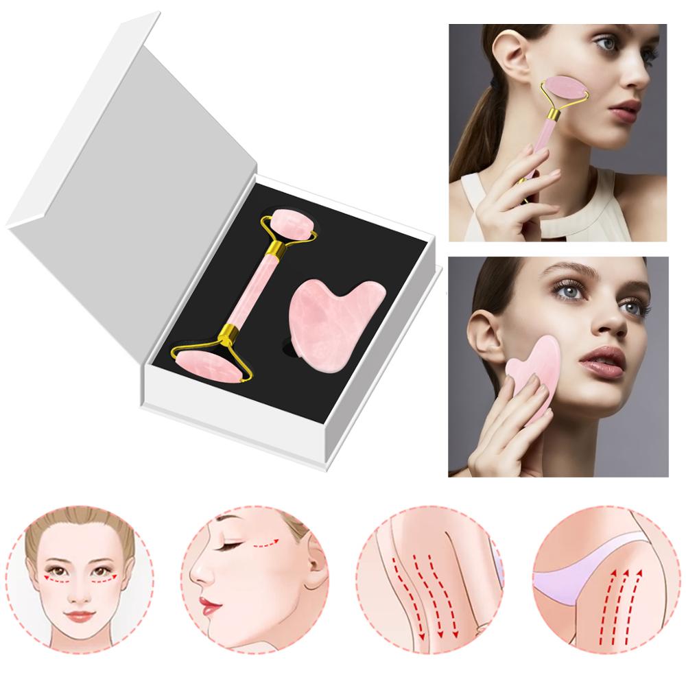 Rosenquarz Gua Sha Set von JUWELANDA® - 100% echte Edelsteine - Juwelanda