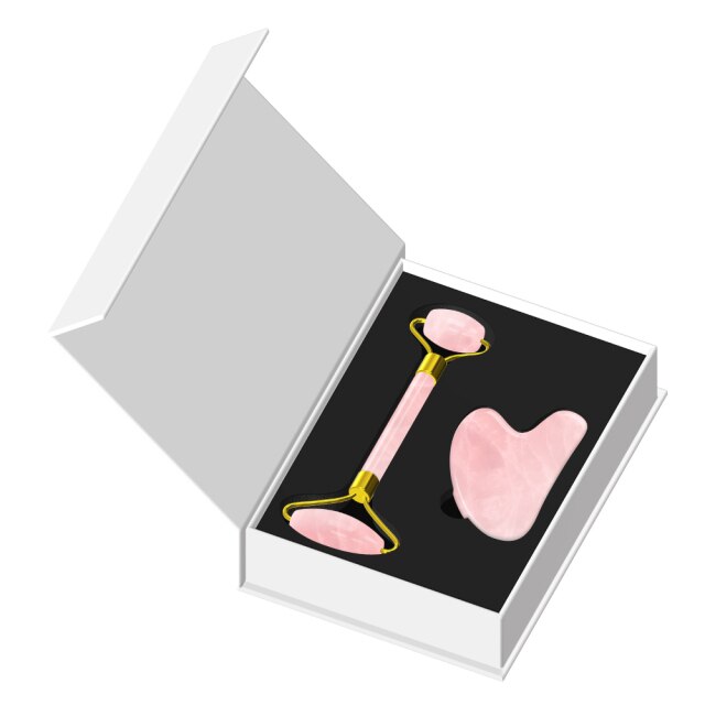 Rosenquarz Gua Sha Set von JUWELANDA® - 100% echte Edelsteine - Juwelanda