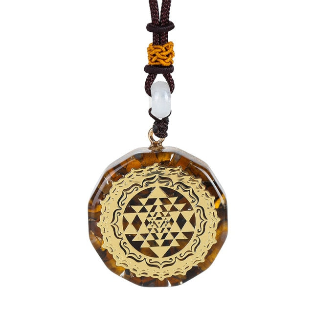 SRI YANTRA Orgonit Anhänger - Heilige Geometrie - Halskette Tigerauge - Juwelanda