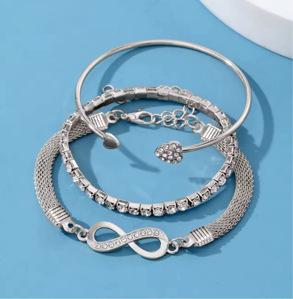 HERZKLANG – silbernes Zirkonia-Armband-Set der Liebe und Unendlichkeit