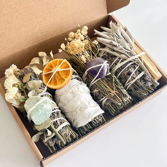 Weißer Salbei Räucher-Set mit Lavendel, Palo Santo & Kristallen