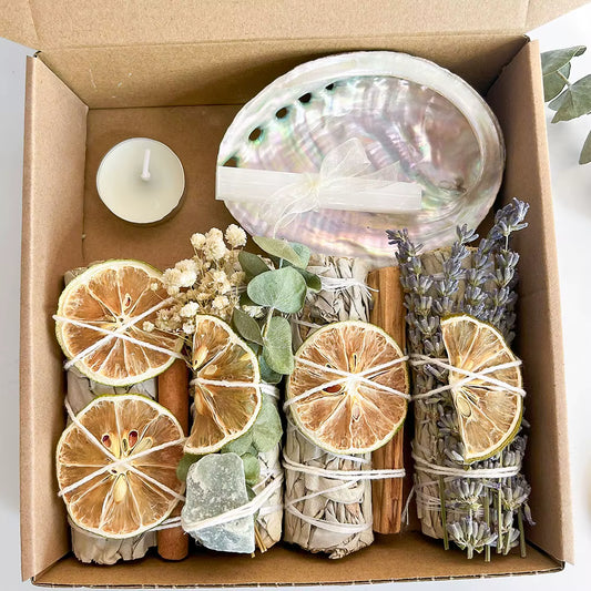  7-teiliges Räucher-Set - Weißer Salbei, Palo Santo & Selenit | Juwelanda