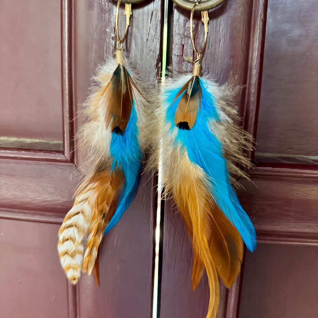 BOHO Ohrringe mit langen Federn - Bohemian Schmuck von Juwelanda