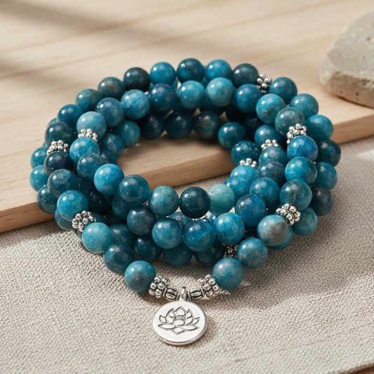 APATIT Mala Kette - 108 Perlen Gebetskette aus echtem Apatit