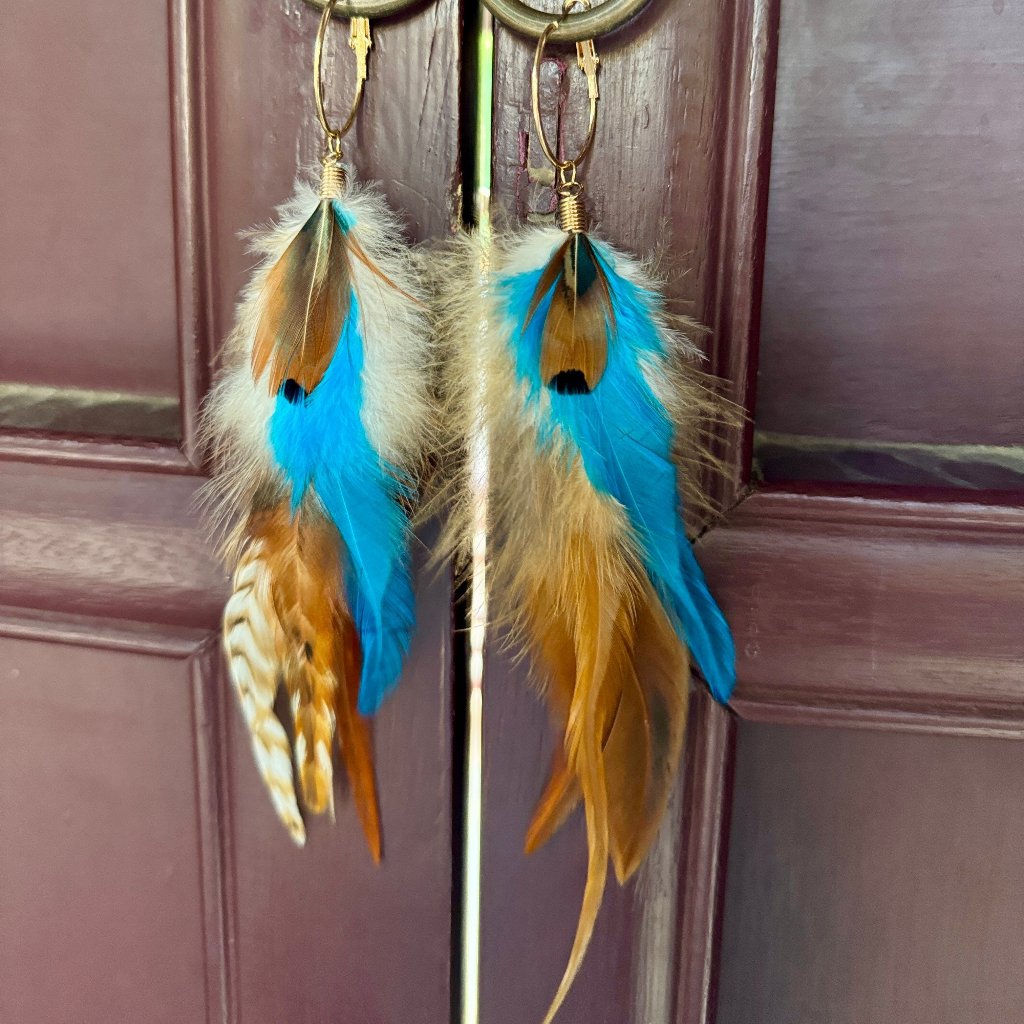 BOHO Ohrringe mit langen Federn - Bohemian Schmuck von Juwelanda