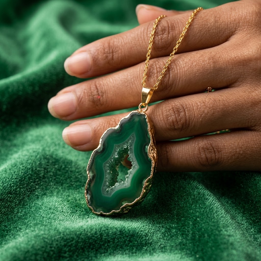 Grüne AURA Achat-Statement-Halskette mit goldfarbener Kette