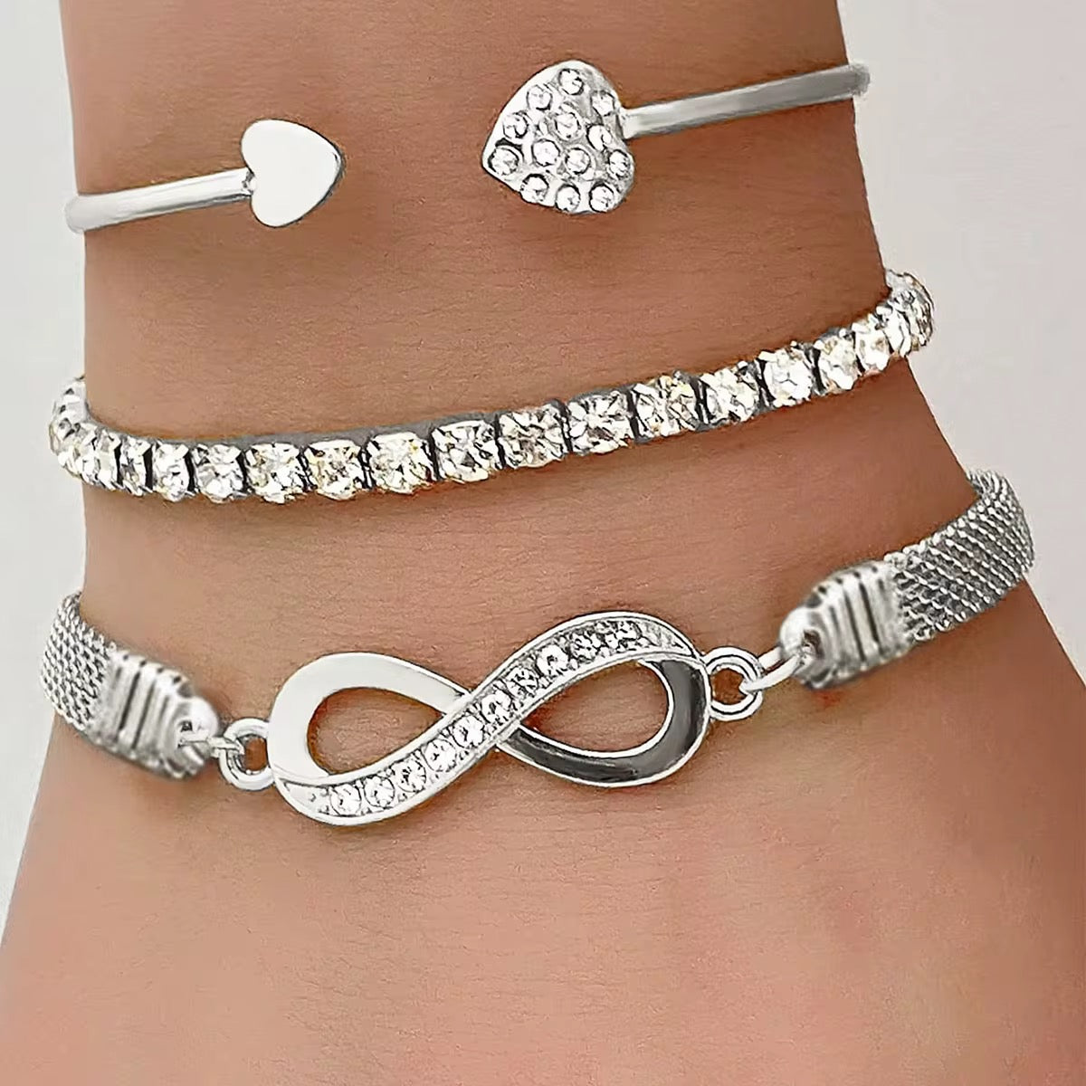 JUWELANDA INFINITY HERZGLANZ – 3-teiliges Zirkonia-Armband-Set