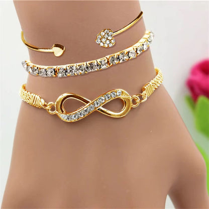 Juwelanda INFINITY HERZGLANZ – 3-teiliges goldenes Zirkonia-Armband-Set