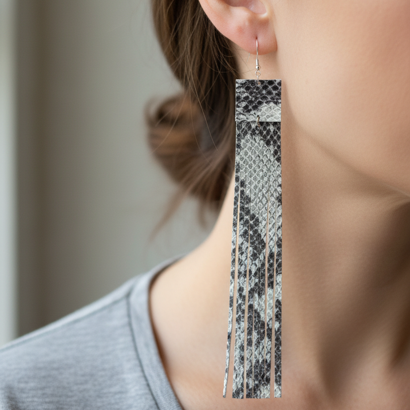 URBAN GODDESS Statement Ohrringe aus Leder - México City Limited Edition - Siberne Schlange