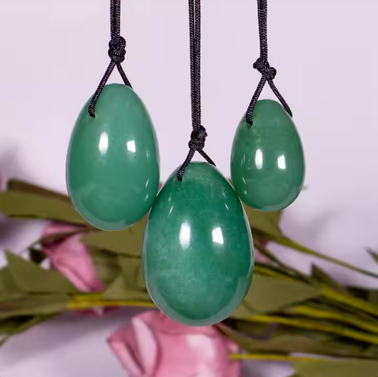 Aventurin Yoni-Eier Set mit drei Größen und Rückholbändchen
