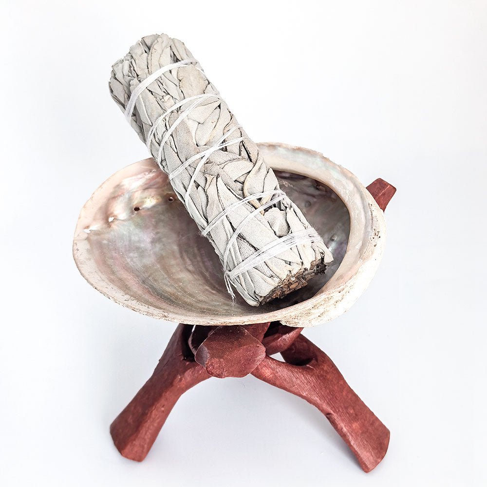 Räucher-Set mit Weißem Salbei, Palo Santo, Abalone-Schale & Holzständer – traditionelles Räucherwerk