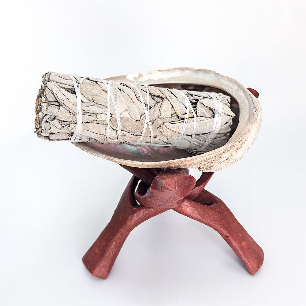 Räucher-Set mit Weißem Salbei, Palo Santo, Abalone-Schale & Holzständer – traditionelles Räucherwerk