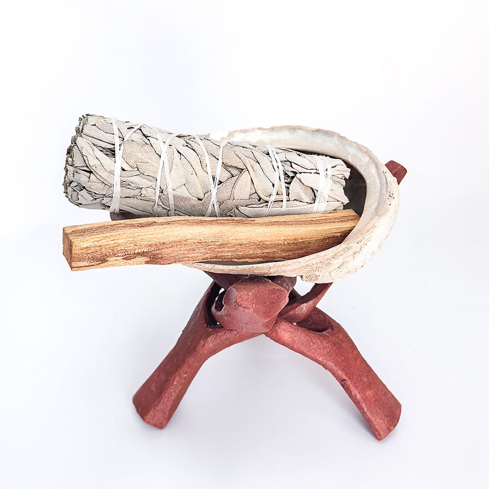 Räucher-Set mit Weißem Salbei, Palo Santo, Abalone-Schale & Holzständer – traditionelles Räucherwerk