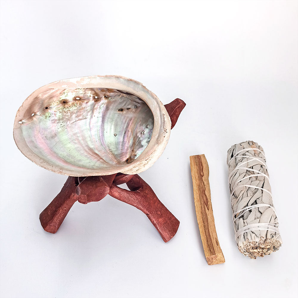 Räucher-Set mit Weißem Salbei, Palo Santo, Abalone-Schale & Holzständer – traditionelles Räucherwerk