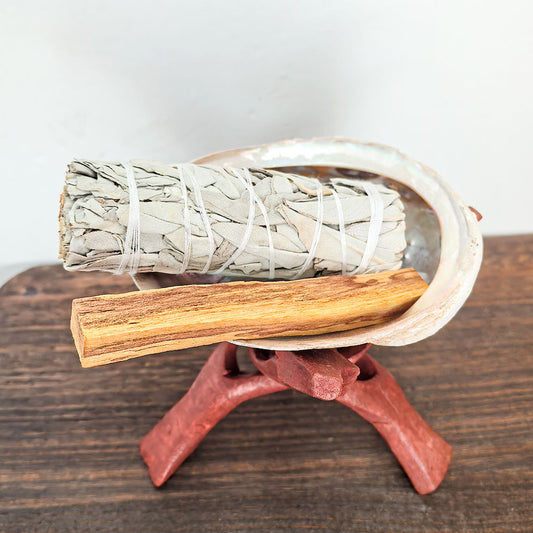 Räucher-Set mit Weißem Salbei, Palo Santo, Abalone-Schale & Holzständer – traditionelles Räucherwerk