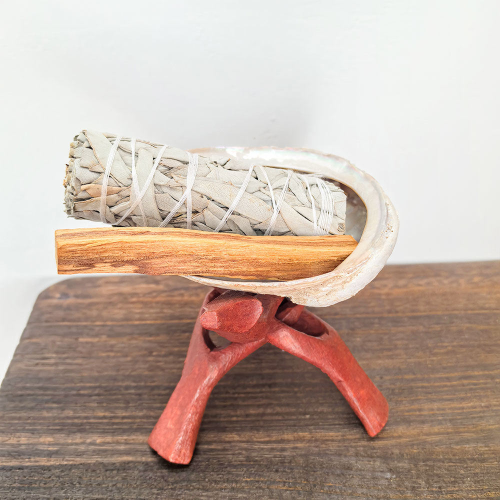 Räucher-Set mit Weißem Salbei, Palo Santo, Abalone-Schale & Holzständer – traditionelles Räucherwerk