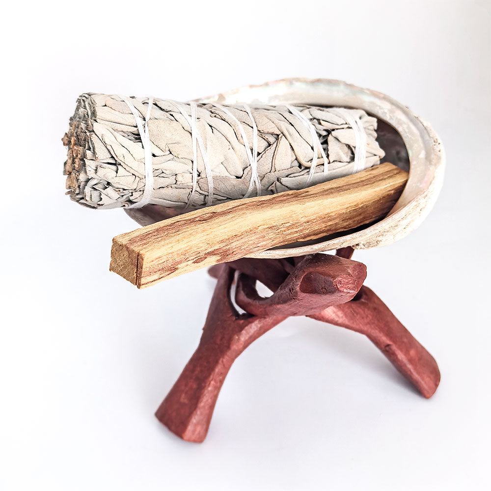 Räucher-Set mit Weißem Salbei, Palo Santo, Abalone-Schale & Holzständer – traditionelles Räucherwerk