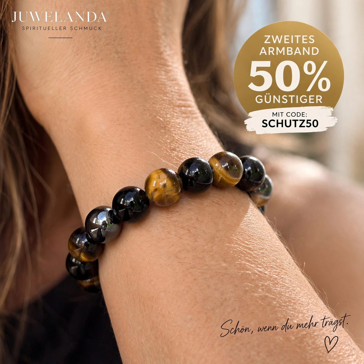 DREIFACHER SCHÜTZER – Tigerauge, Hämatit & Obsidian Armband