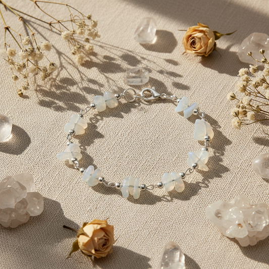 Mondstein Armband Lifestyle mit weißen Blüten – Juwelanda
