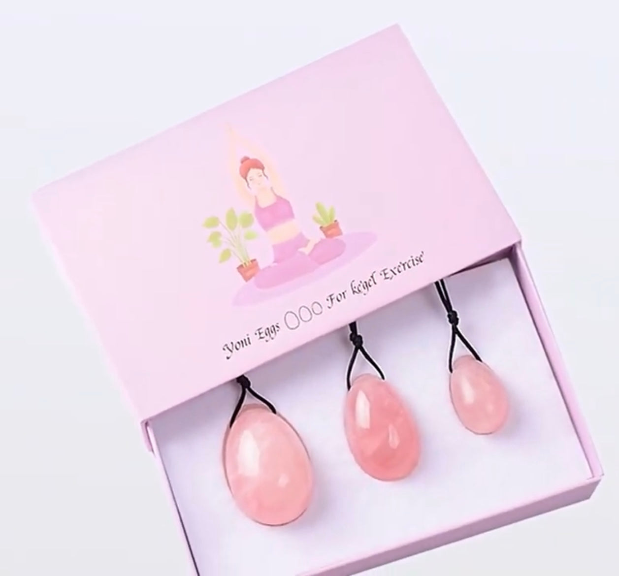 Rosenquarz Yoni-Eier Set in rosa JUWELANDA Geschenkverpackung