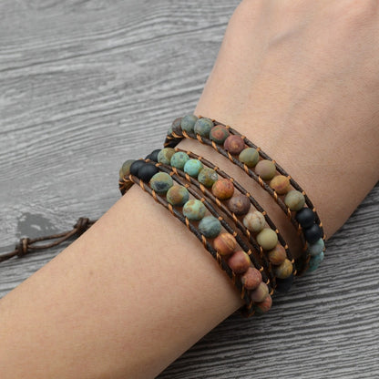 Boho-Armband aus Jaspis in Braun, Grün und Blau