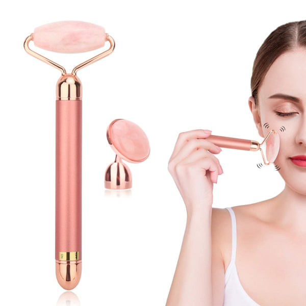 2 in 1 Vibrations-Gesichts-Jade-Roller Set - Juwelanda