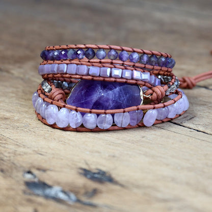 Verstellbares Amethyst-Wickelarmband