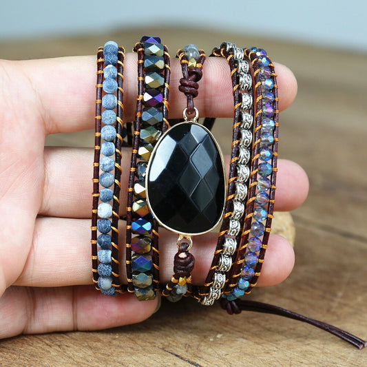 Perlen und Onyx-Element des SELBSTBEWUSSTSEIN Wickelarmbands