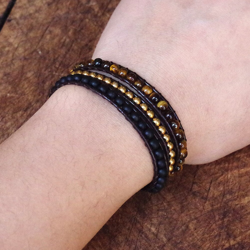 SELBSTVERTRAUEN Wickelarmband Tigerauge und Onyx - Juwelanda