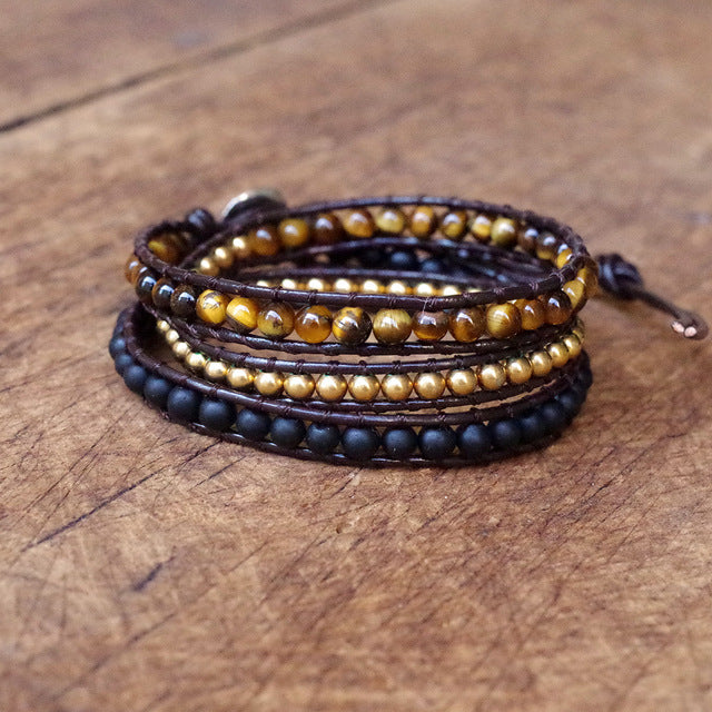 SELBSTVERTRAUEN Wickelarmband Tigerauge und Onyx - Juwelanda