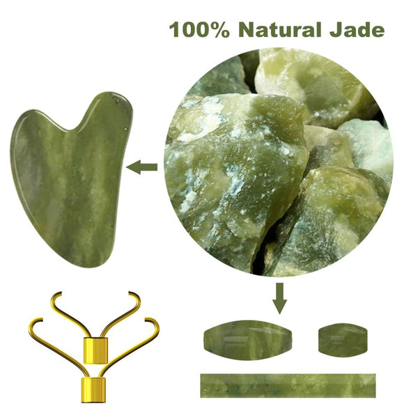 JADE Roller und Guasha SET 3 in 1 - 100% Natursteine - Juwelanda