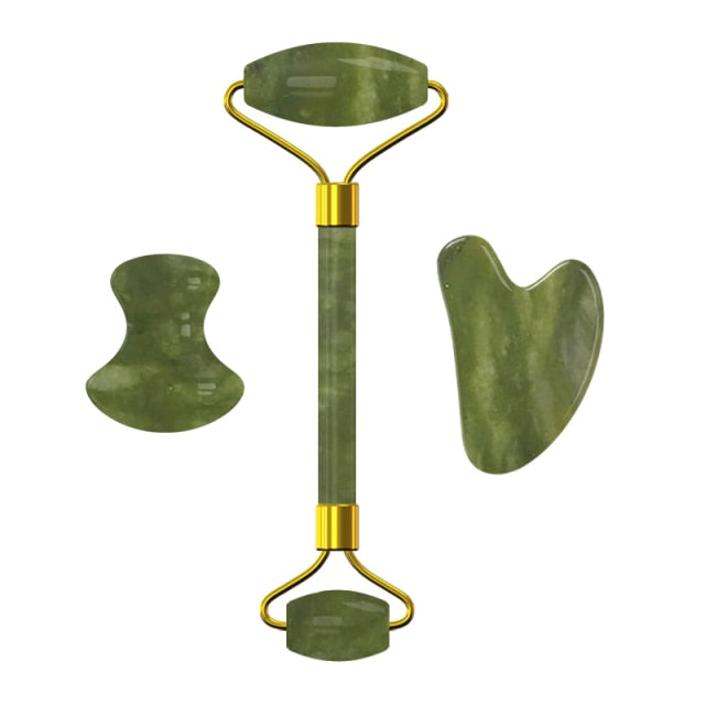 JADE Roller und Guasha SET 3 in 1 - 100% Natursteine - Juwelanda