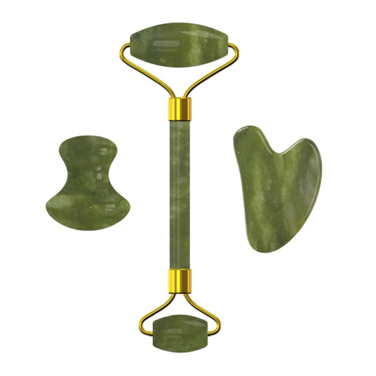 JADE Roller und Guasha SET 3 in 1 - 100% Natursteine - Juwelanda