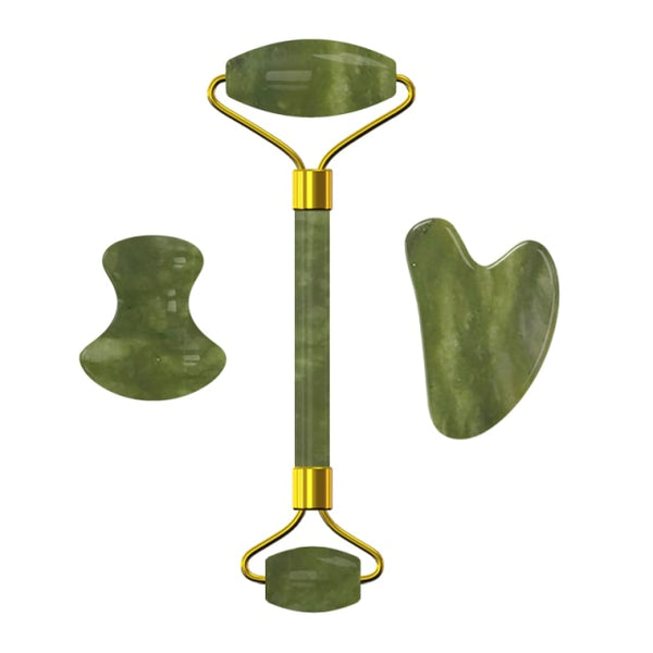 JADE Roller und Guasha SET 3 in 1 - 100% Natursteine - Juwelanda