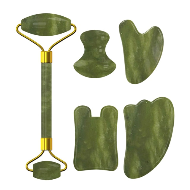 JADE Gesichtspflege SET - AUGENMASKE, ROLLER und GUA SHA - 100% Natursteine - Juwelanda