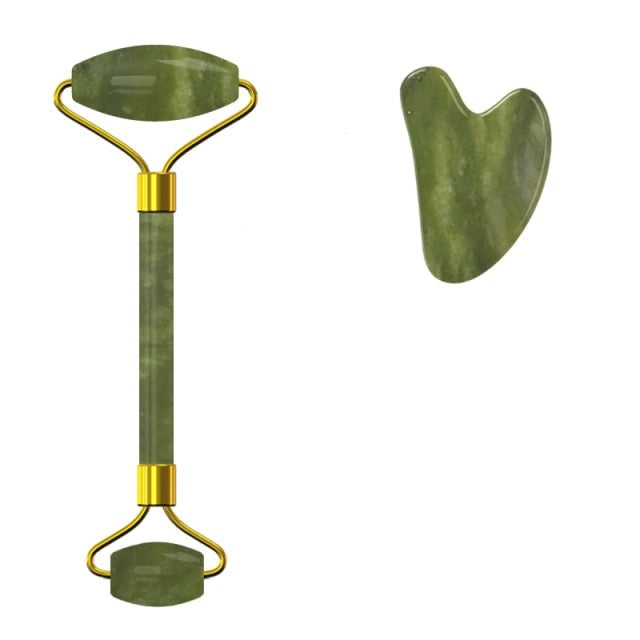 3 in 1 JADE Gesichtspflege SET - AUGENMASKE, ROLLER und GUA SHA - 100% Natursteine - Juwelanda