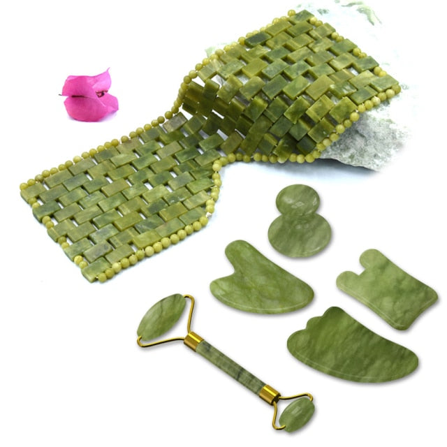 JADE Gesichtspflege SET - AUGENMASKE, ROLLER und GUA SHA - 100% Natursteine - Juwelanda