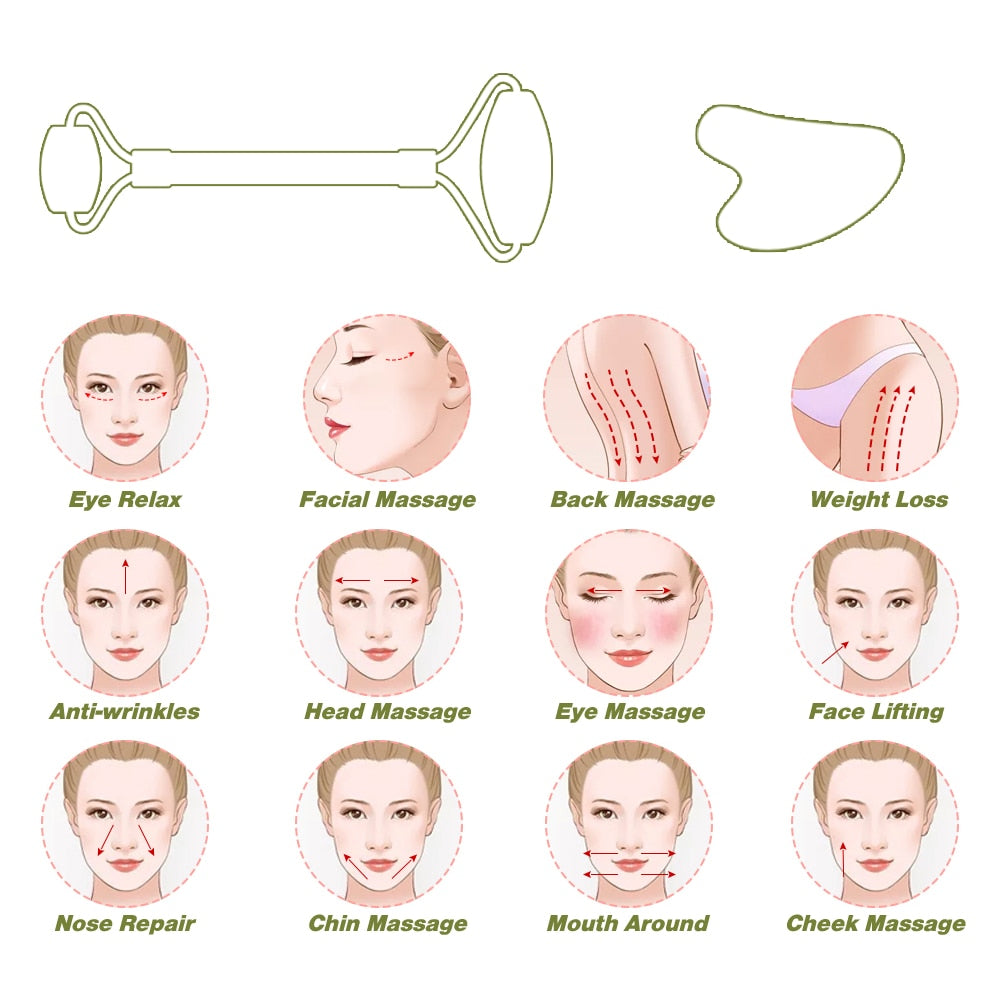 JADE Gesichtspflege SET - AUGENMASKE, ROLLER und GUA SHA - 100% Natursteine - Juwelanda