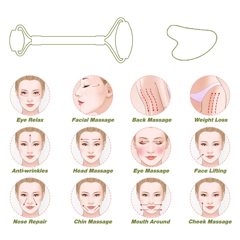 JADE Gesichtspflege SET - AUGENMASKE, ROLLER und GUA SHA - 100% Natursteine - Juwelanda