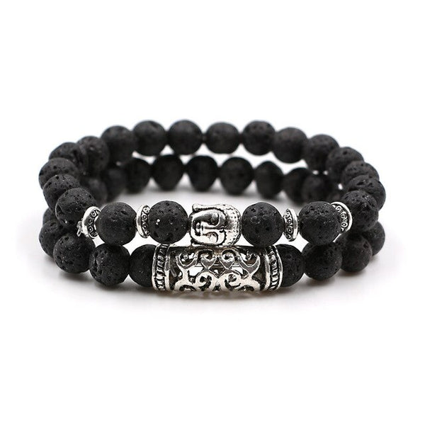 DER ENTSCHLOSSENE - Buddha Armband-Set - 2 Stk Lavastein - Juwelanda